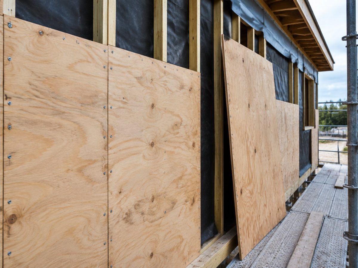Structural sheathing — plywood boards fixed to studs
